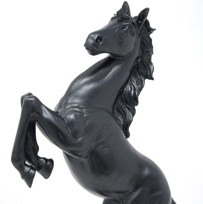 Standing Horse Resin Statue - Fighting Horse Sculpture for Home Decor - Rearing Art Figurine Decorative Animal Ornament - Black