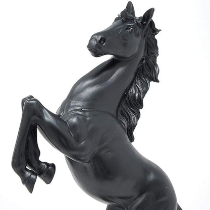 Standing Horse Resin Statue - Fighting Horse Sculpture for Home Decor - Rearing Art Figurine Decorative Animal Ornament - Black