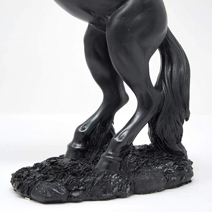 Standing Horse Resin Statue - Fighting Horse Sculpture for Home Decor - Rearing Art Figurine Decorative Animal Ornament - Black