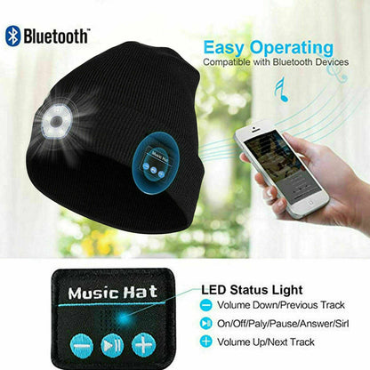 Bluetooth LED Beanie Hat with Music Speakers Light Rechargeable Warm